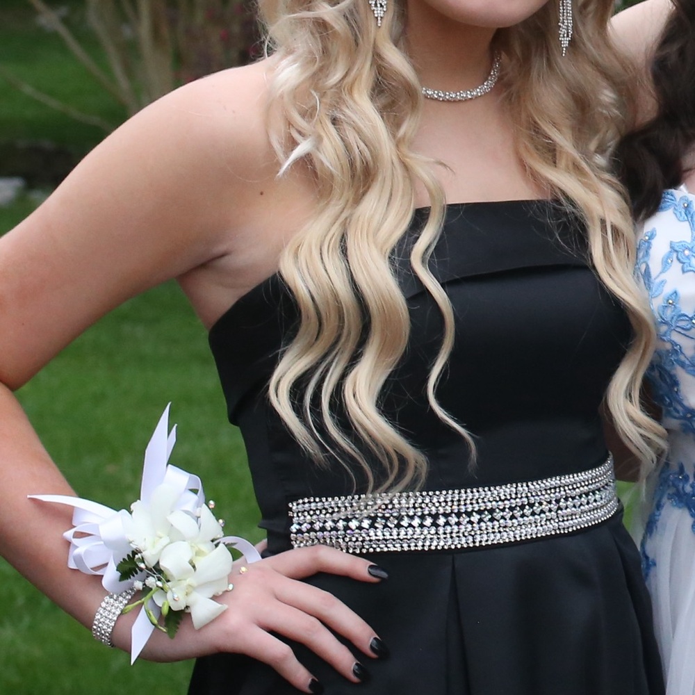 B Darlin Black Prom Gown with Glittering Silver Accent - Picture 8 of 9